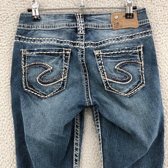 Silver Jeans Womens 26 Suki Mid Capri Blue Fluid Denim Contrast Stitch Stretch - Picture 4 of 13